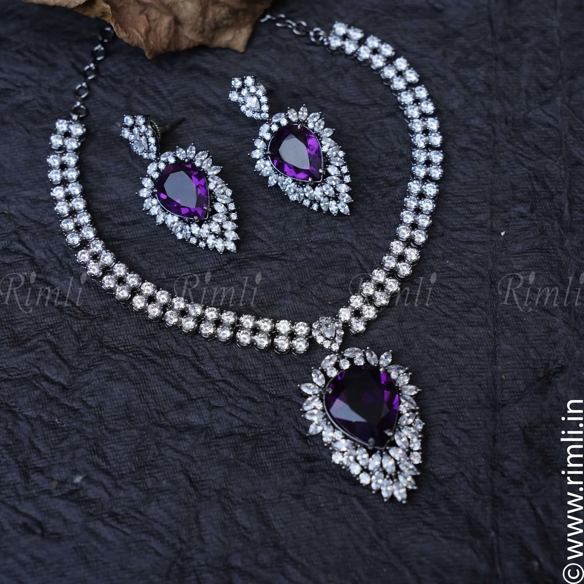Urvi Zircon Necklace - Dark Purple