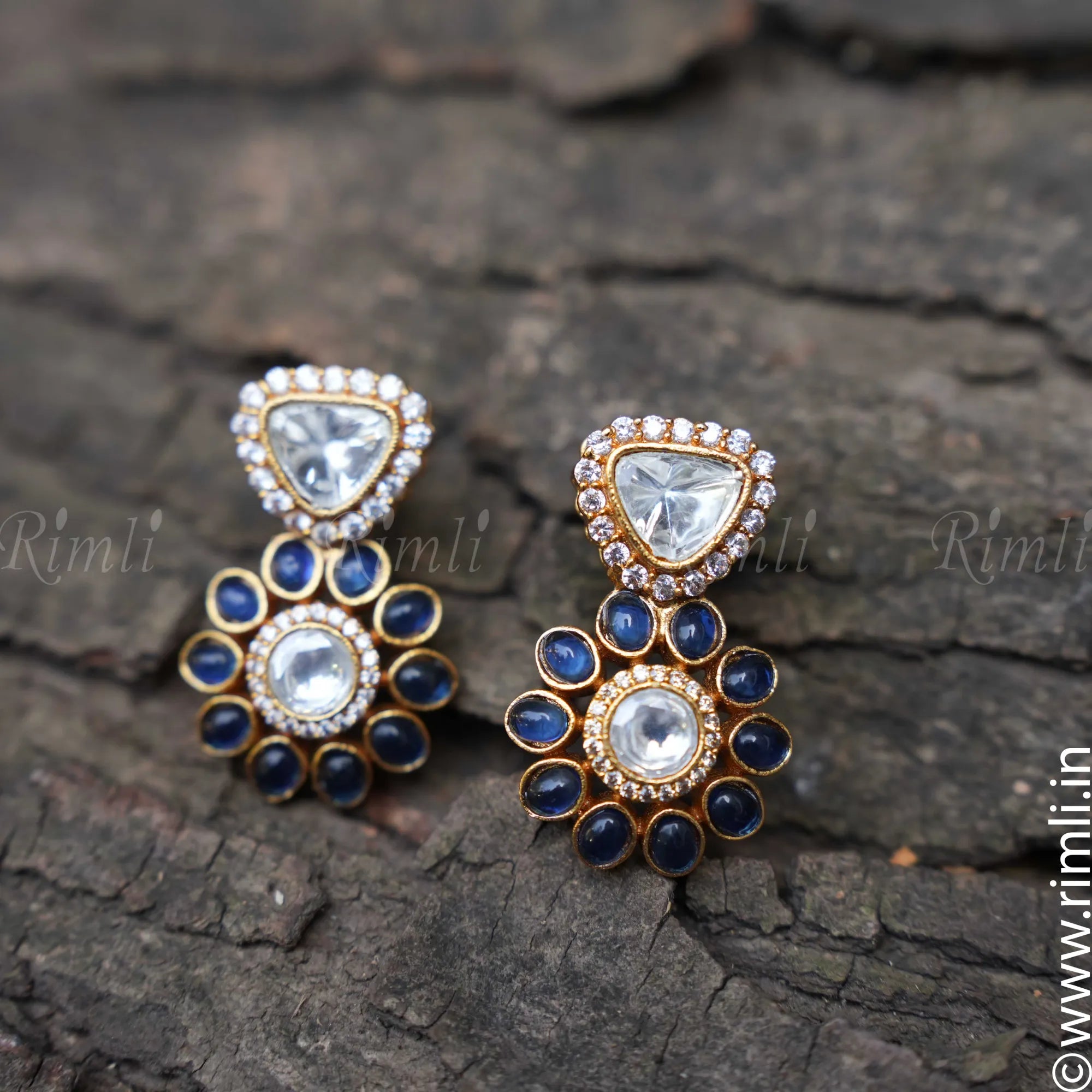 Aditi Polki Earrings - Blue - Rimli Boutique