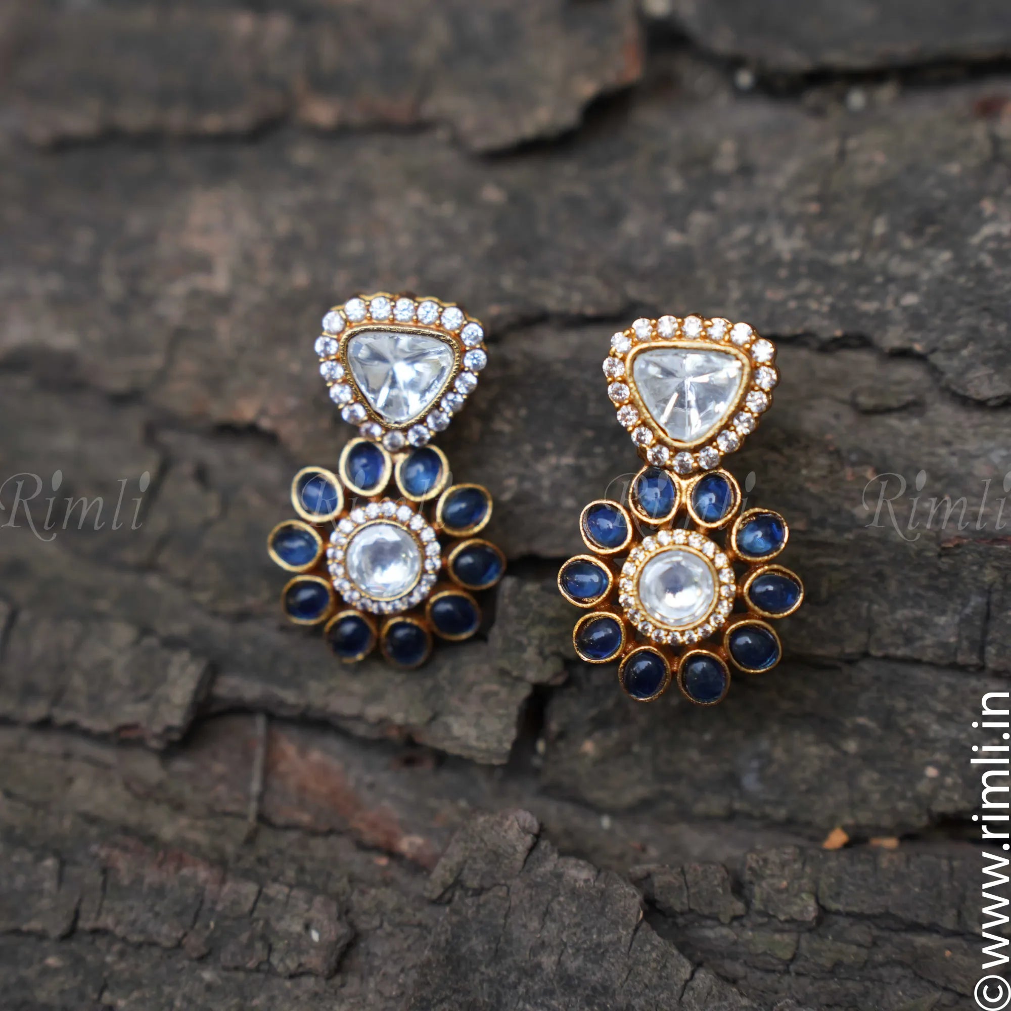 Aditi Polki Earrings - Blue - Rimli Boutique