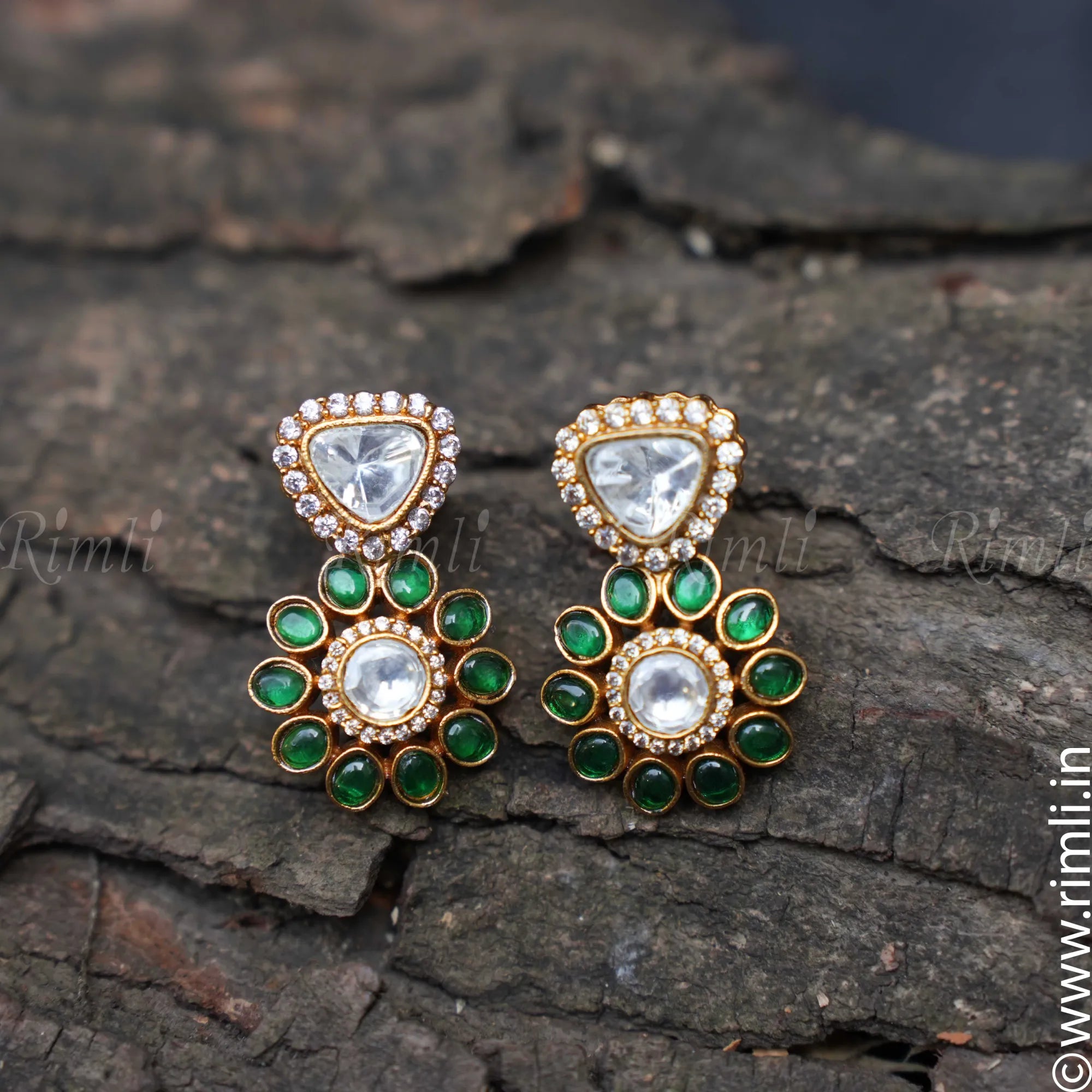Aditi Polki Earrings - Green - Rimli Boutique