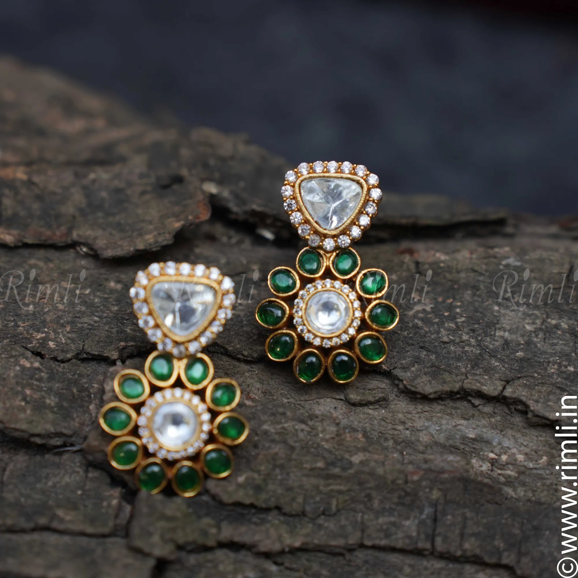 Aditi Polki Earrings - Green - Rimli Boutique