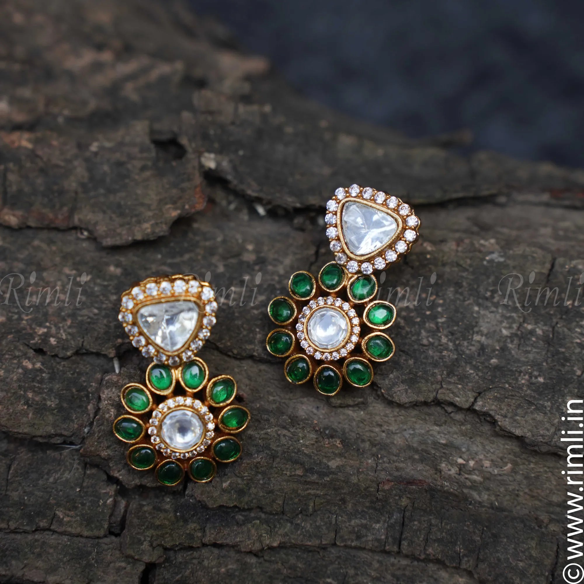 Aditi Polki Earrings - Green - Rimli Boutique