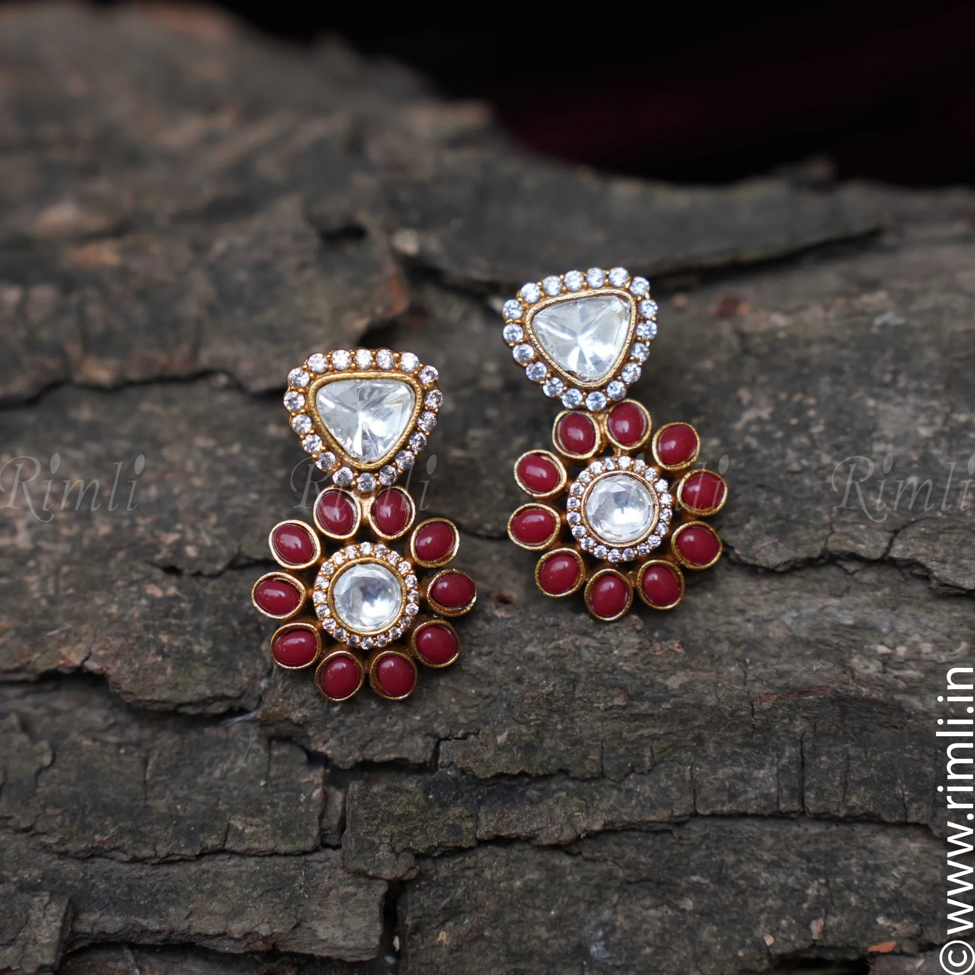 Aditi Polki Earrings - Red - Rimli Boutique