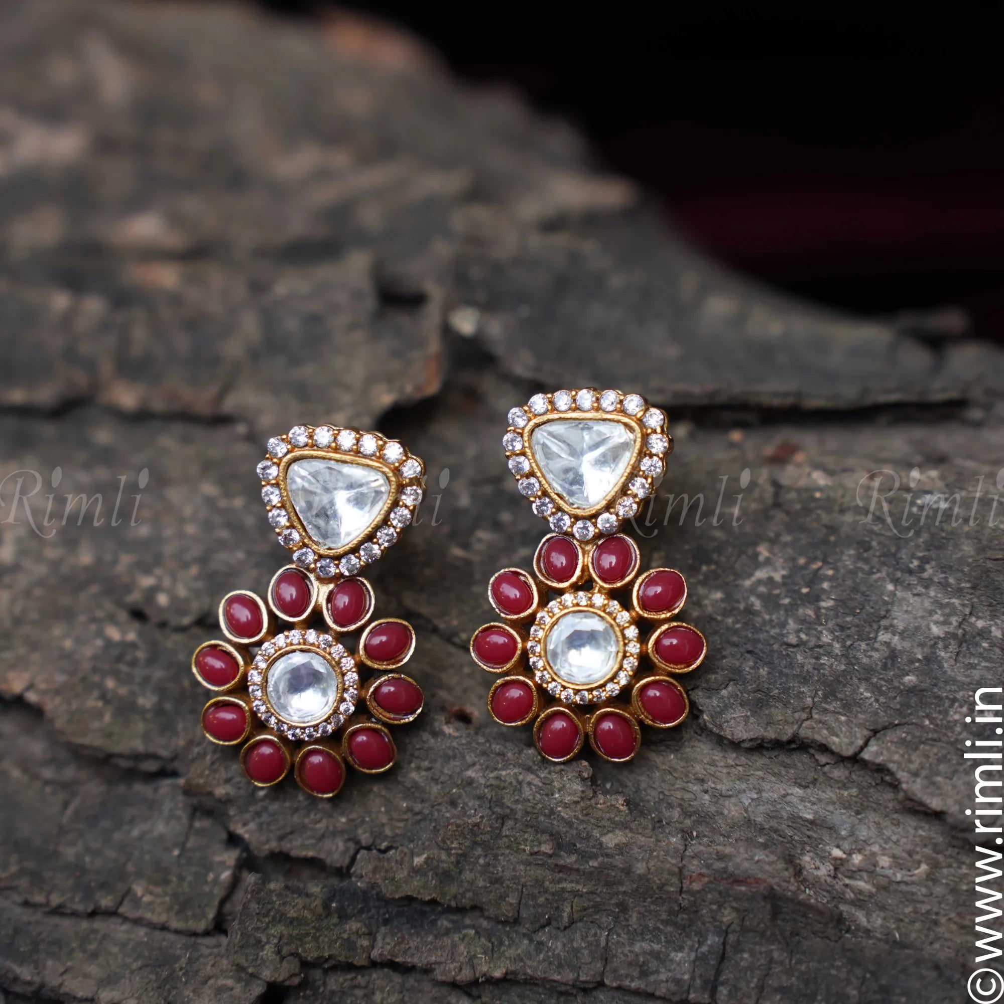 Aditi Polki Earrings - Red - Rimli Boutique