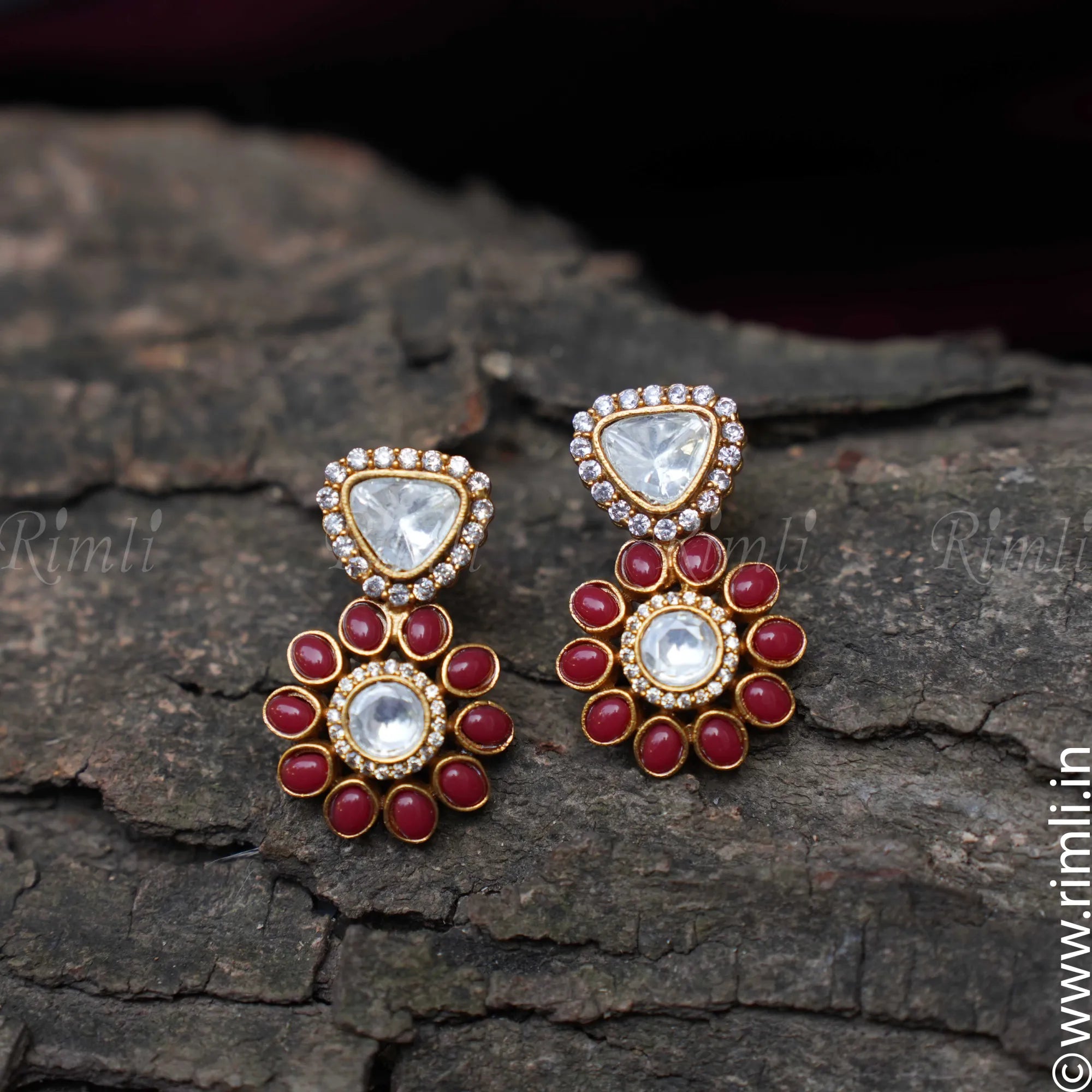 Aditi Polki Earrings - Red - Rimli Boutique