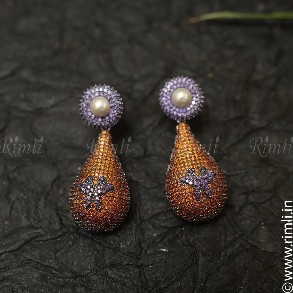 Dhanvi Zircon Earrings - Orange - Rimli Boutique