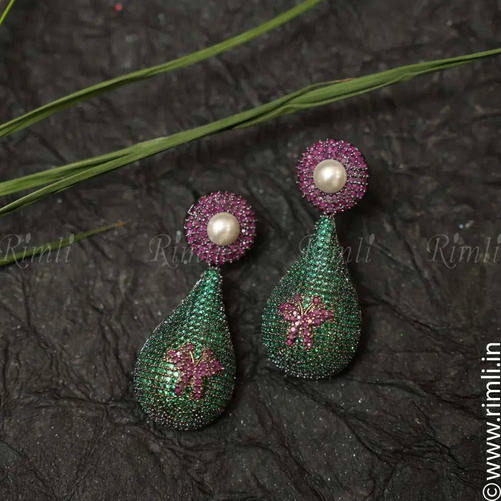 Dhanvi Zircon Earrings - Green - Rimli Boutique