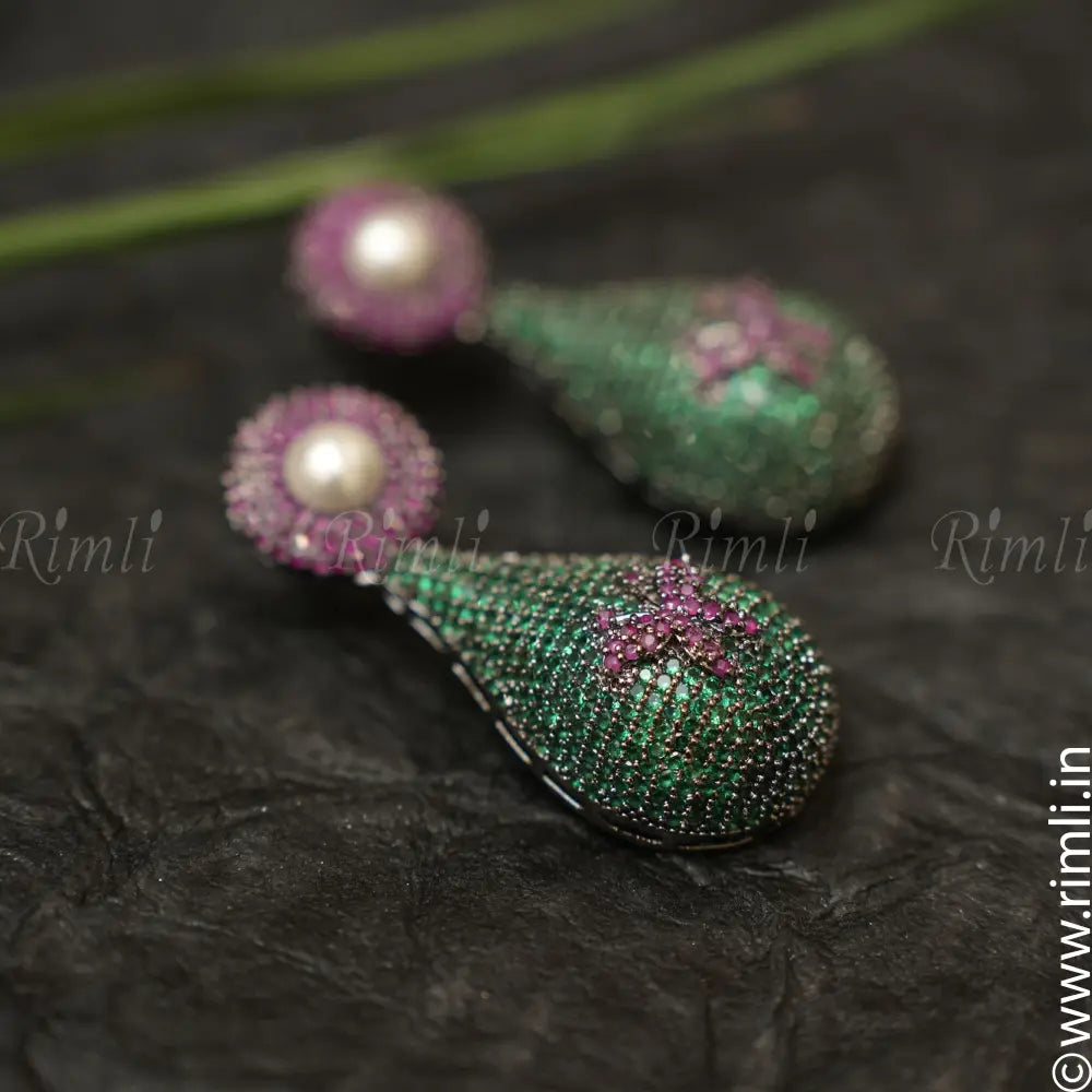 Dhanvi Zircon Earrings - Green - Rimli Boutique