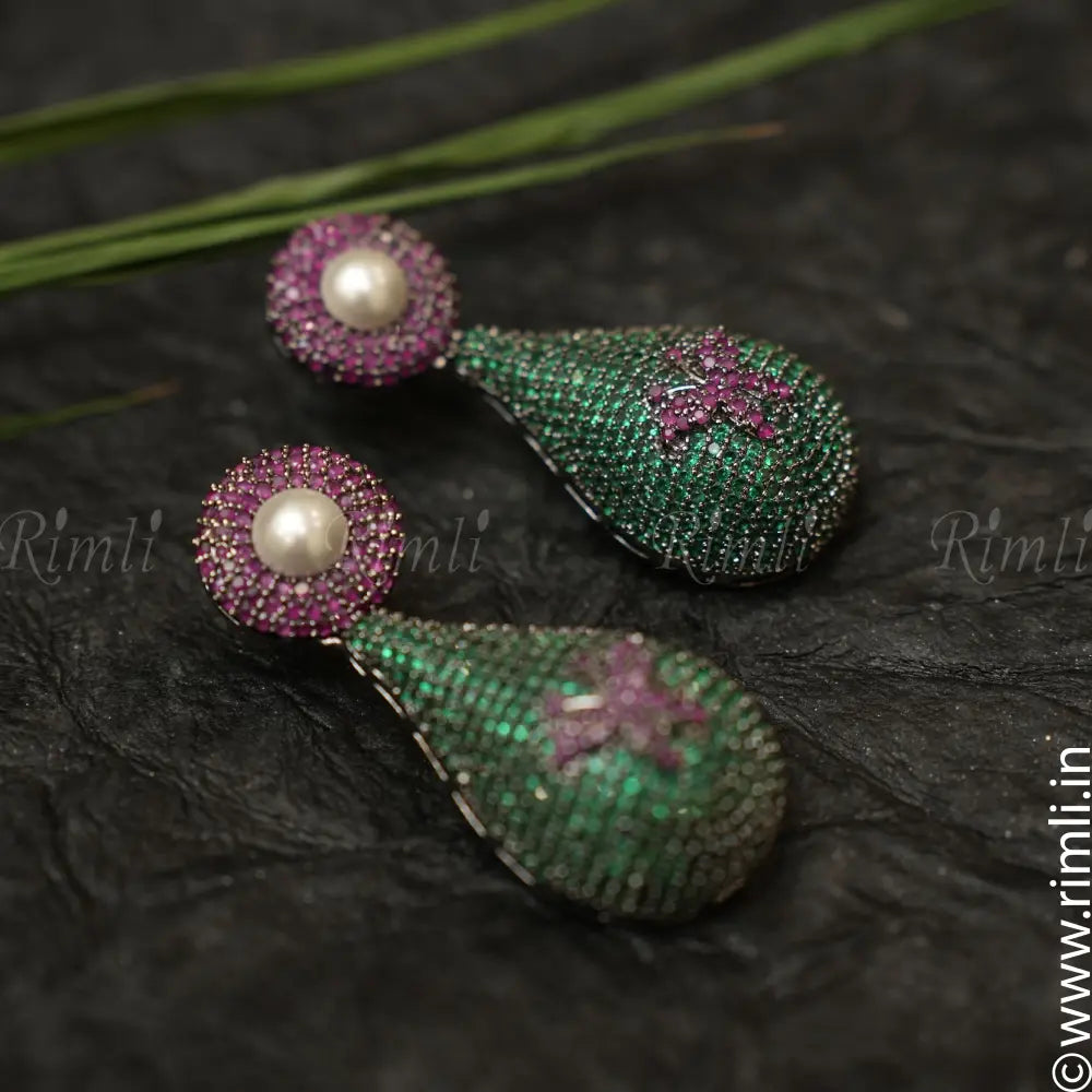 Dhanvi Zircon Earrings - Green - Rimli Boutique