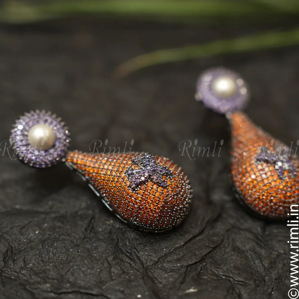 Dhanvi Zircon Earrings - Orange - Rimli Boutique