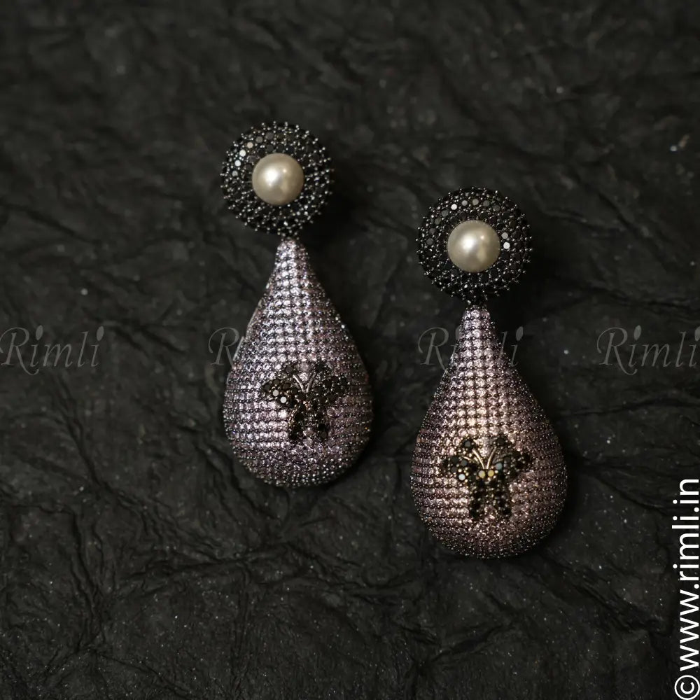 Dhanvi Zircon Earrings - White - Rimli Boutique