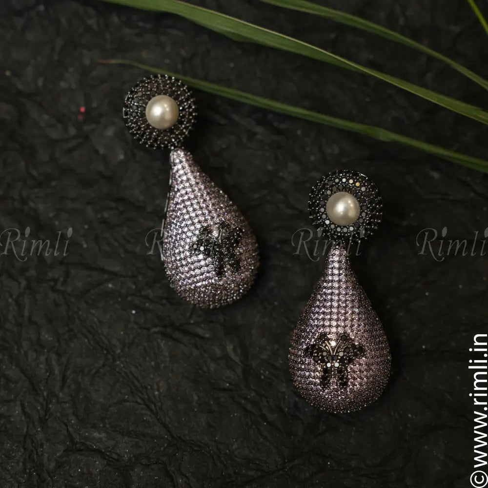 Dhanvi Zircon Earrings - White - Rimli Boutique