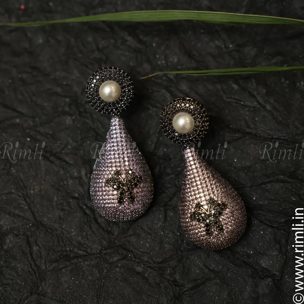 Dhanvi Zircon Earrings - White - Rimli Boutique
