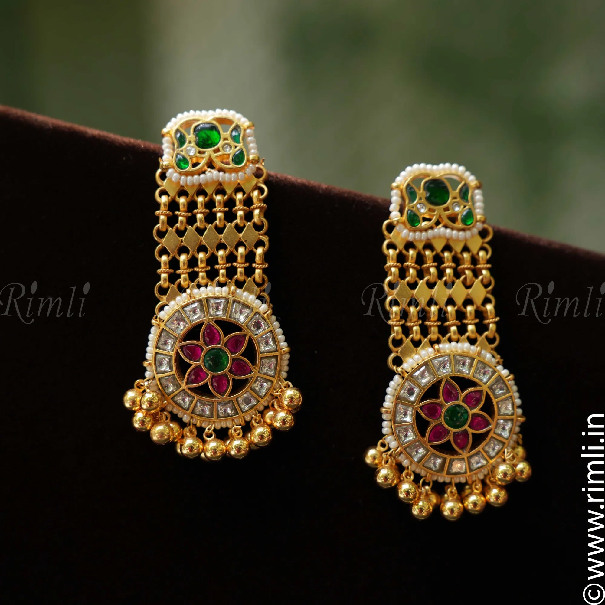 Dyuthi Designer Polki Earring - Green - Rimli Boutique
