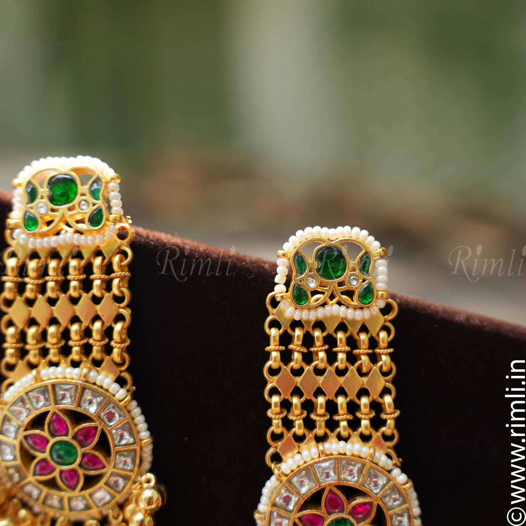 Dyuthi Designer Polki Earring - Green - Rimli Boutique