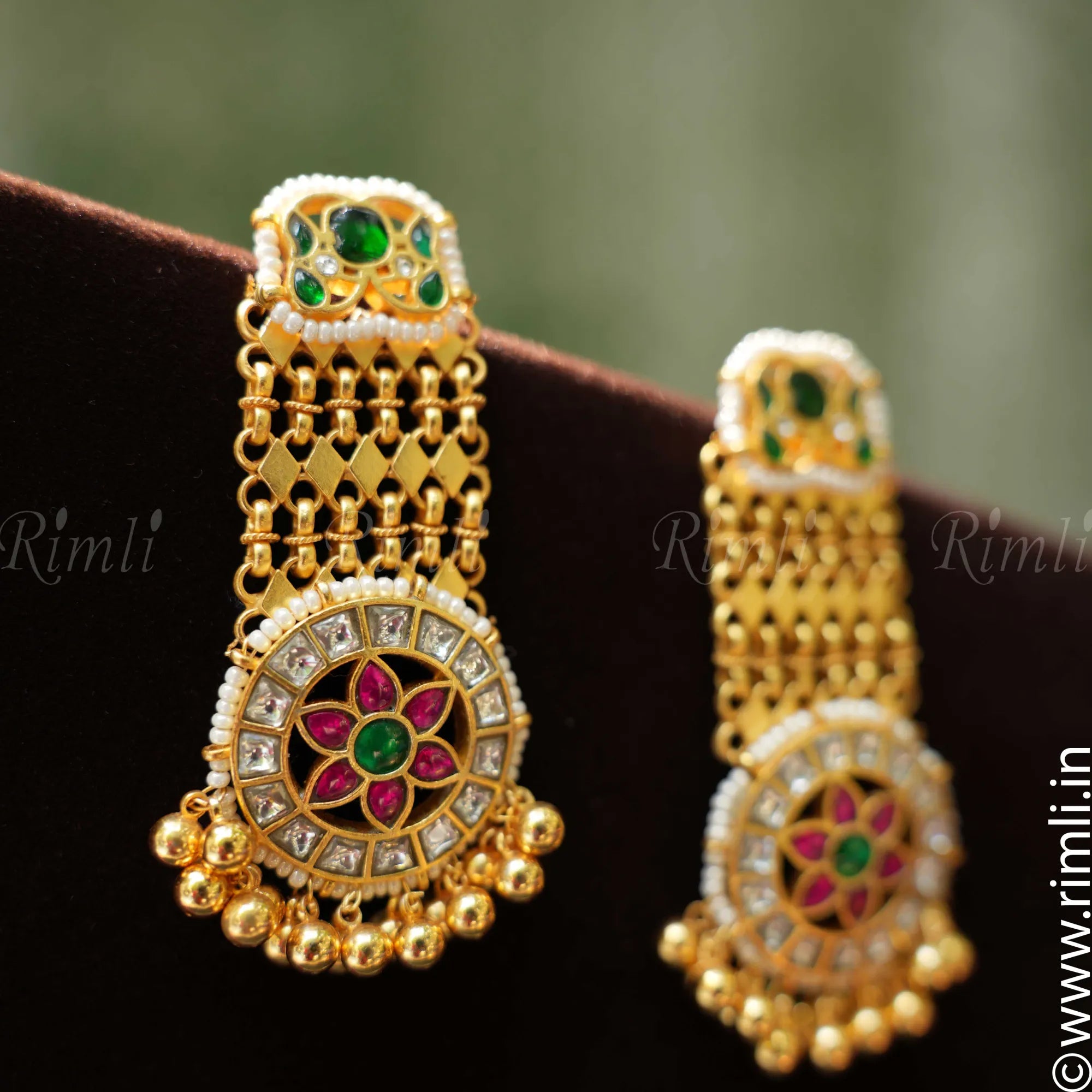Dyuthi Designer Polki Earring - Green - Rimli Boutique