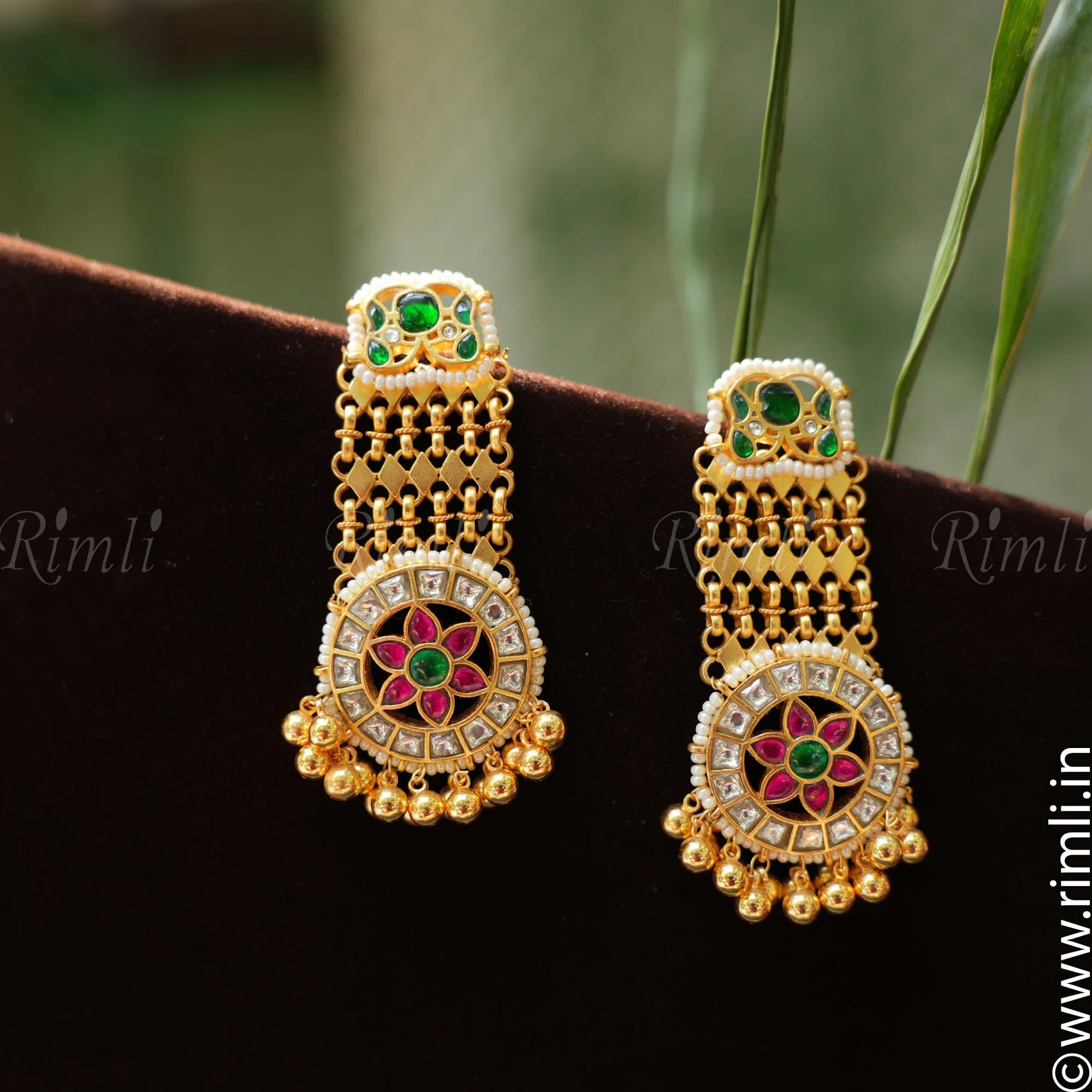 Dyuthi Designer Polki Earring - Green - Rimli Boutique