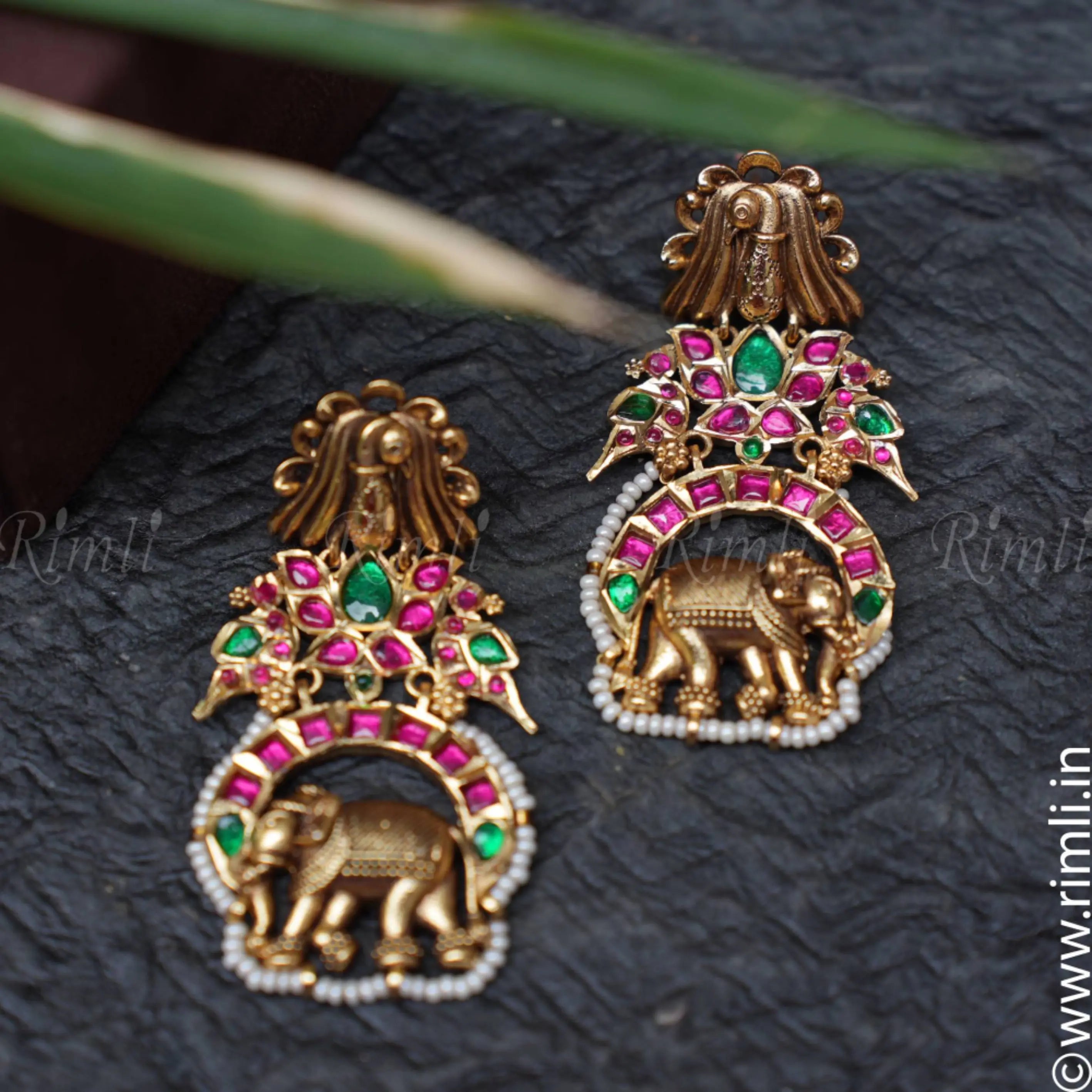 Laksha Antique Earrings - Green - Rimli Boutique