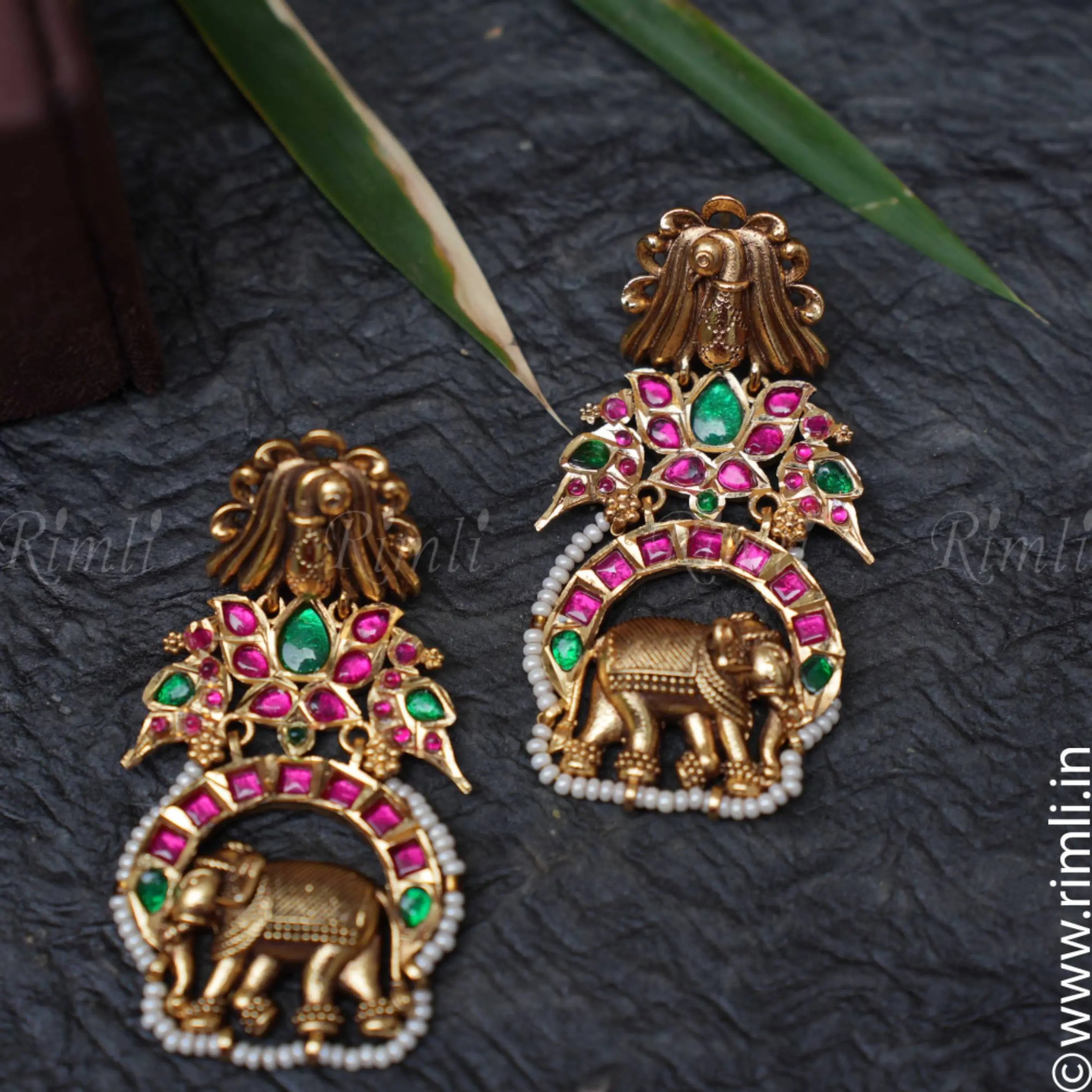 Laksha Antique Earrings - Green - Rimli Boutique