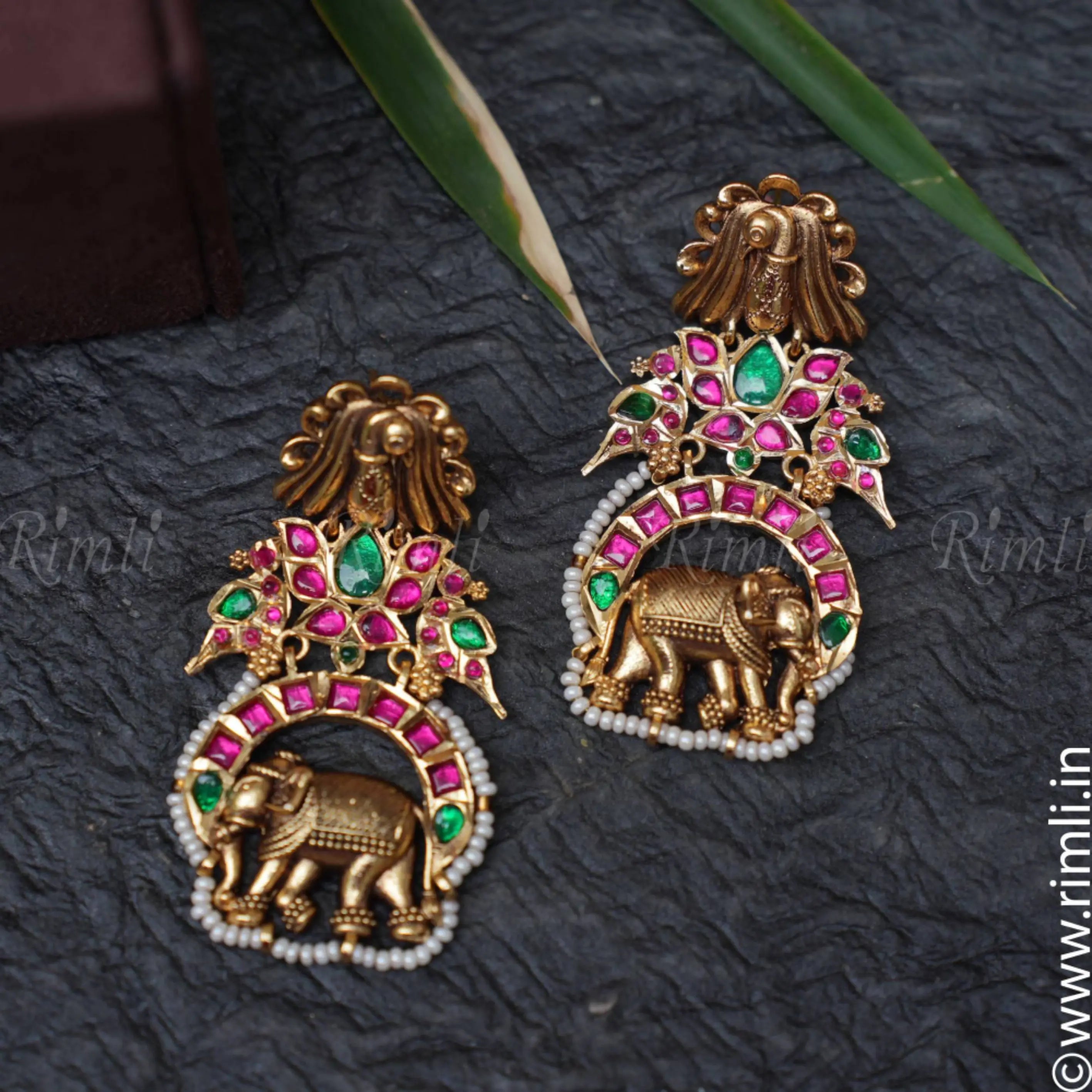 Laksha Antique Earrings - Green - Rimli Boutique