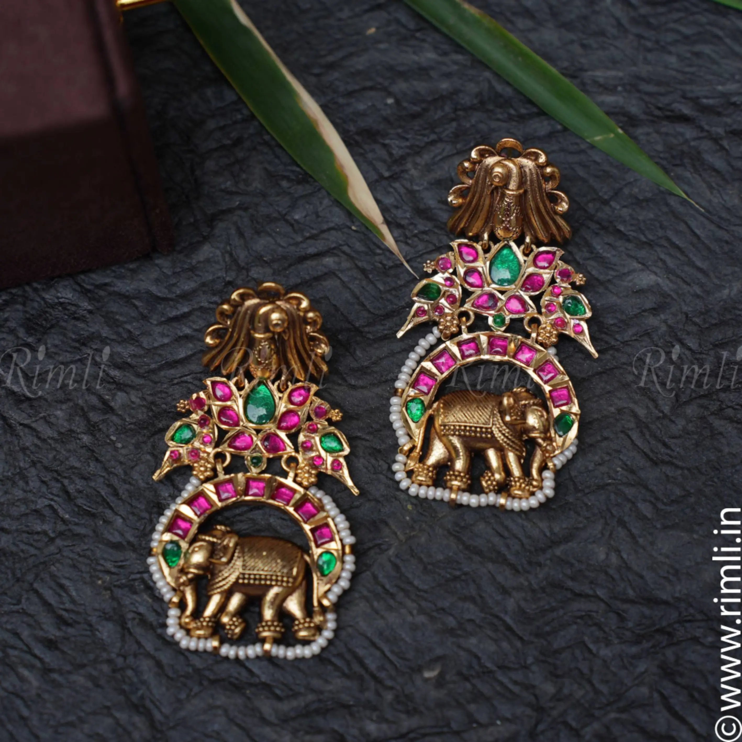 Laksha Antique Earrings - Green - Rimli Boutique