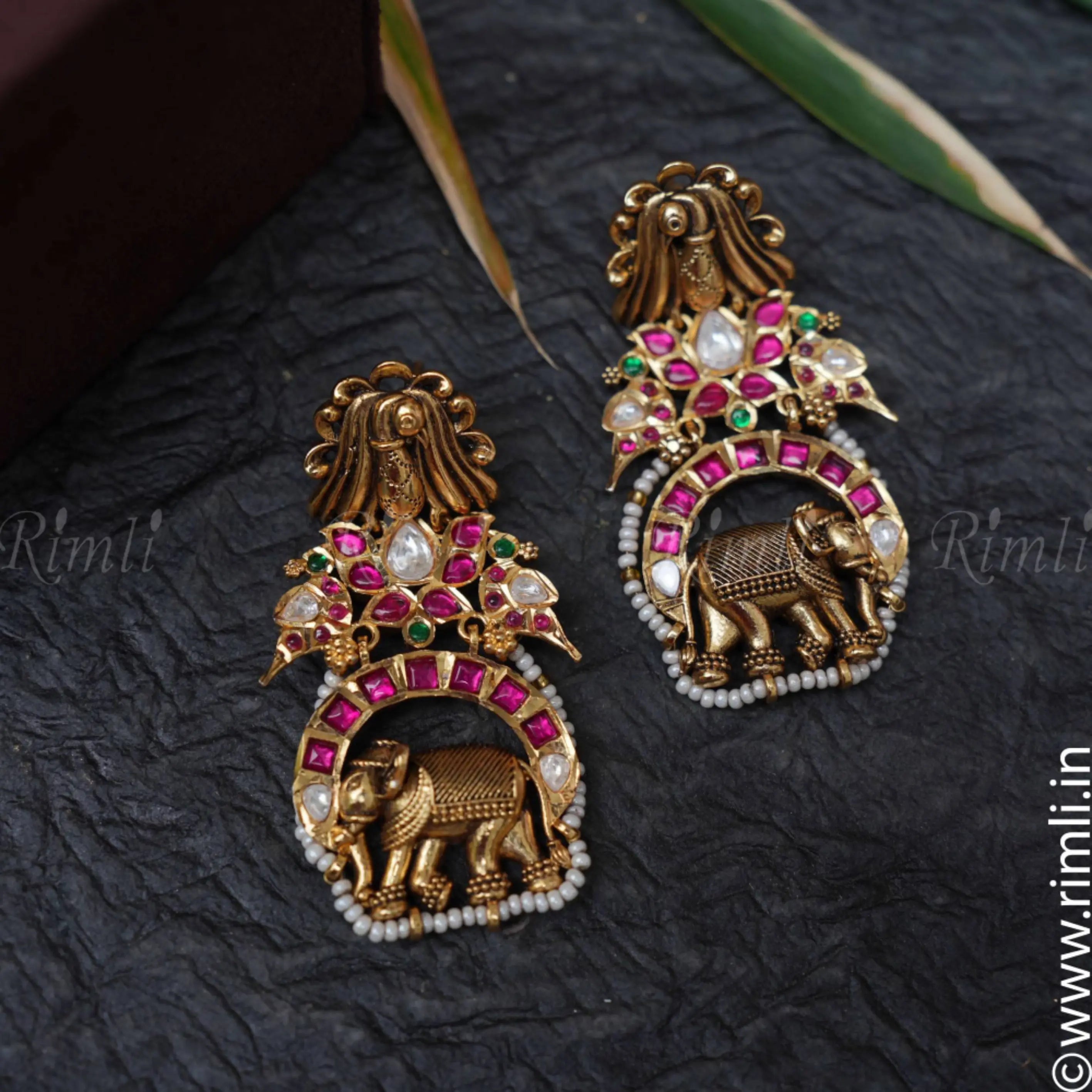 Laksha Antique Earrings - White - Rimli Boutique