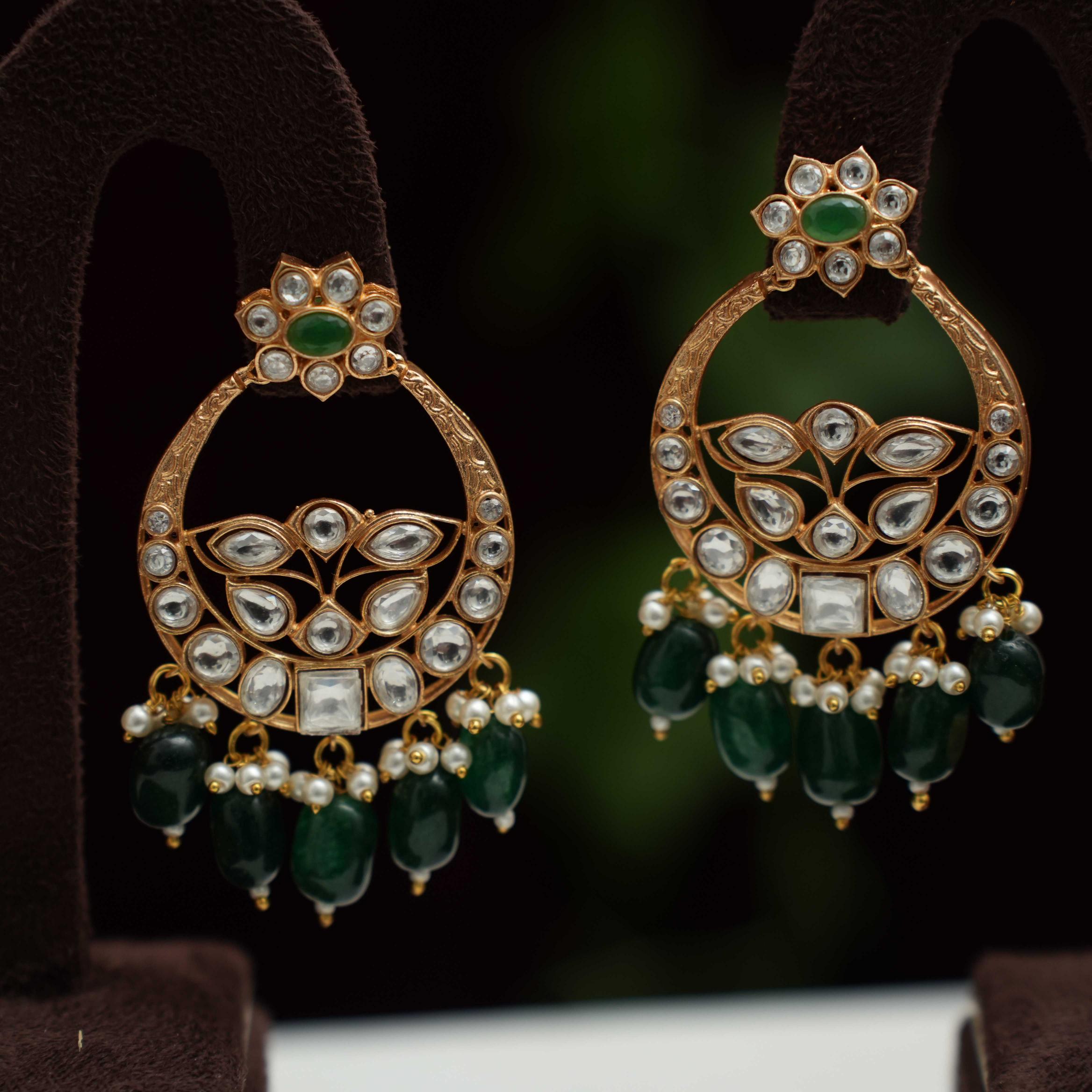 Falisha Chandbali Earrings - Dark Green - Rimli Boutique