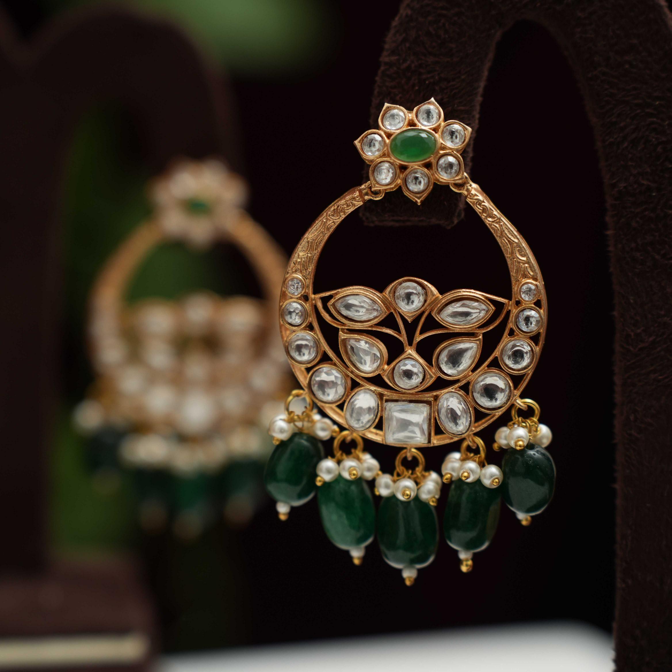 Falisha Chandbali Earrings - Dark Green - Rimli Boutique