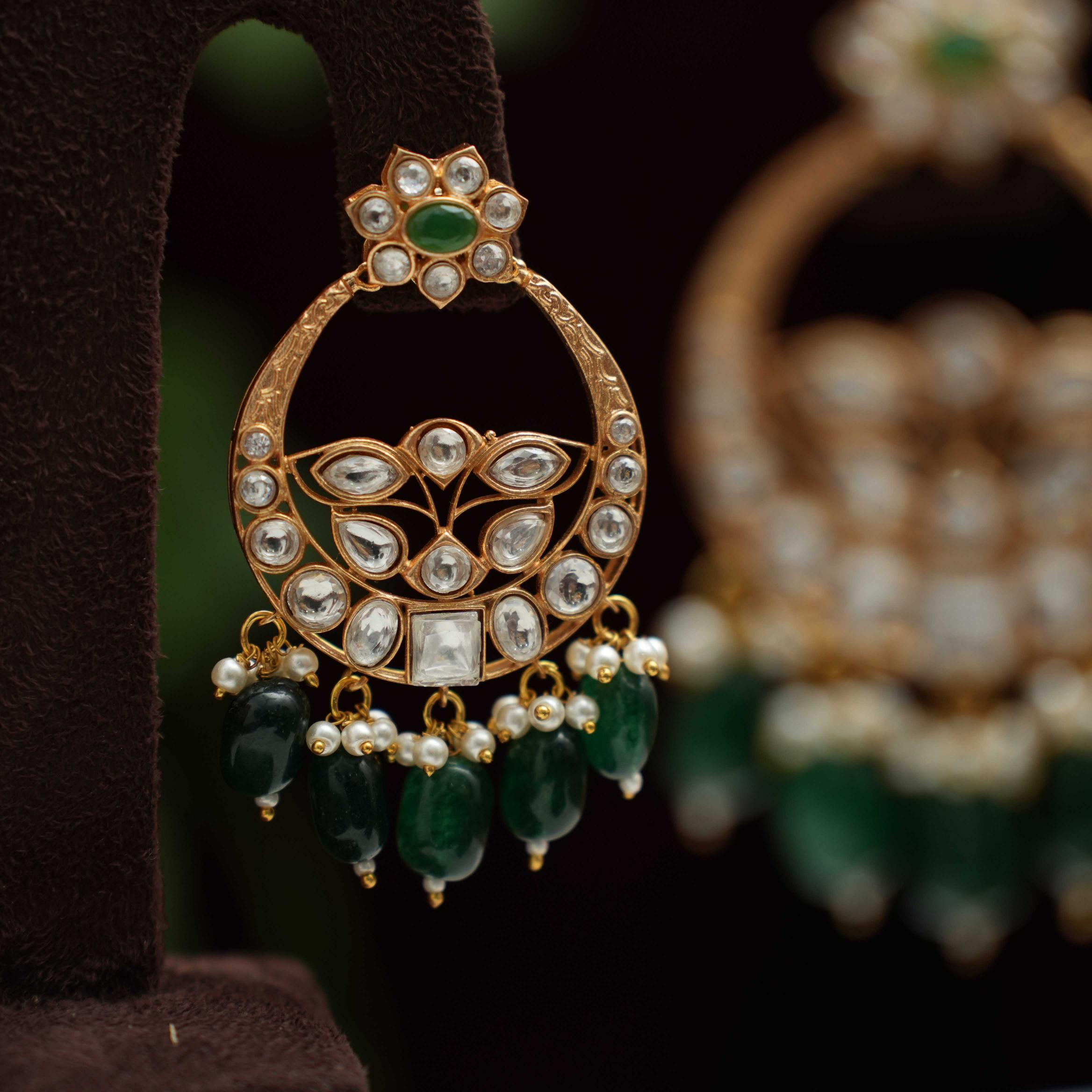 Falisha Chandbali Earrings - Dark Green - Rimli Boutique