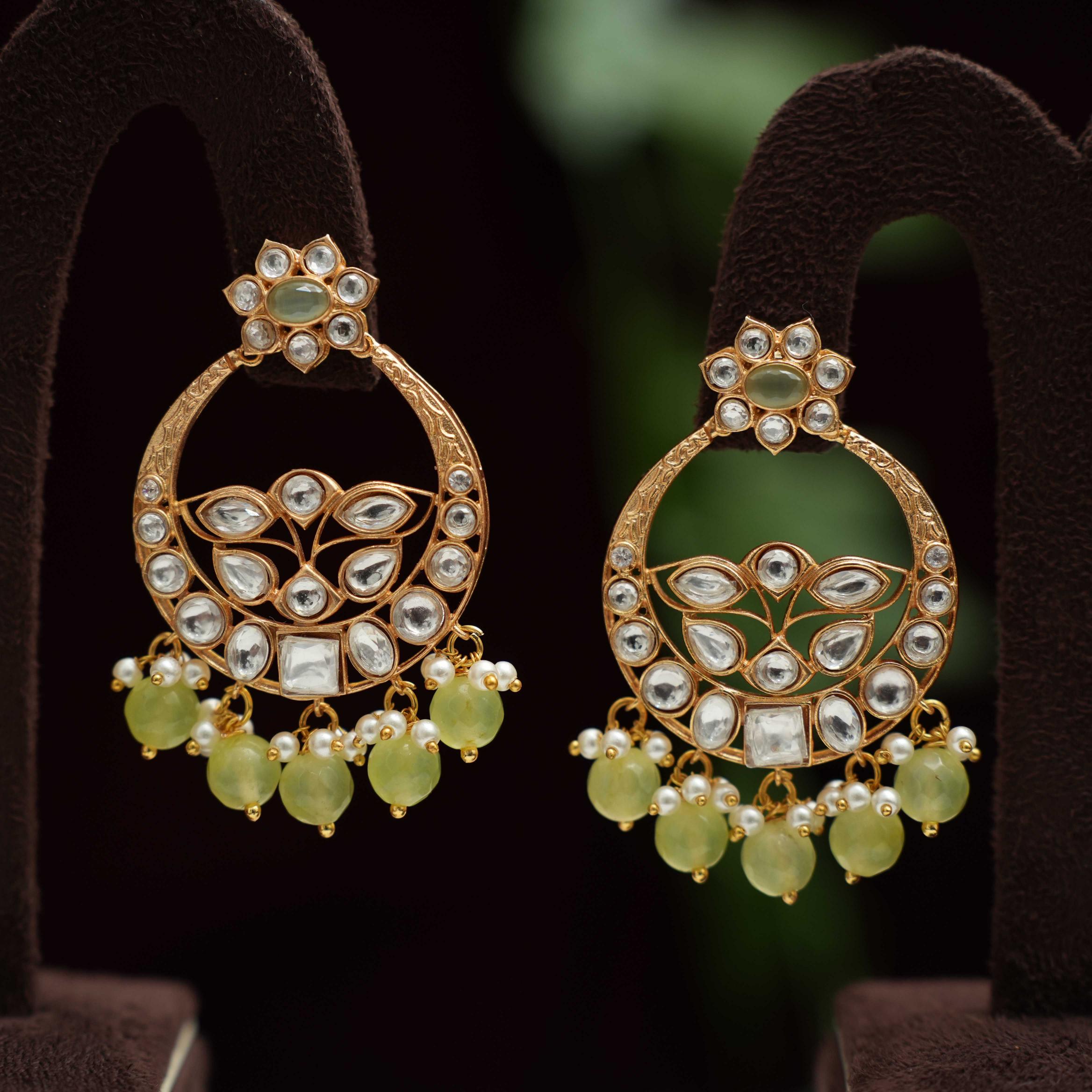 Falisha Chandbali Earrings - Leaf Green - Rimli Boutique
