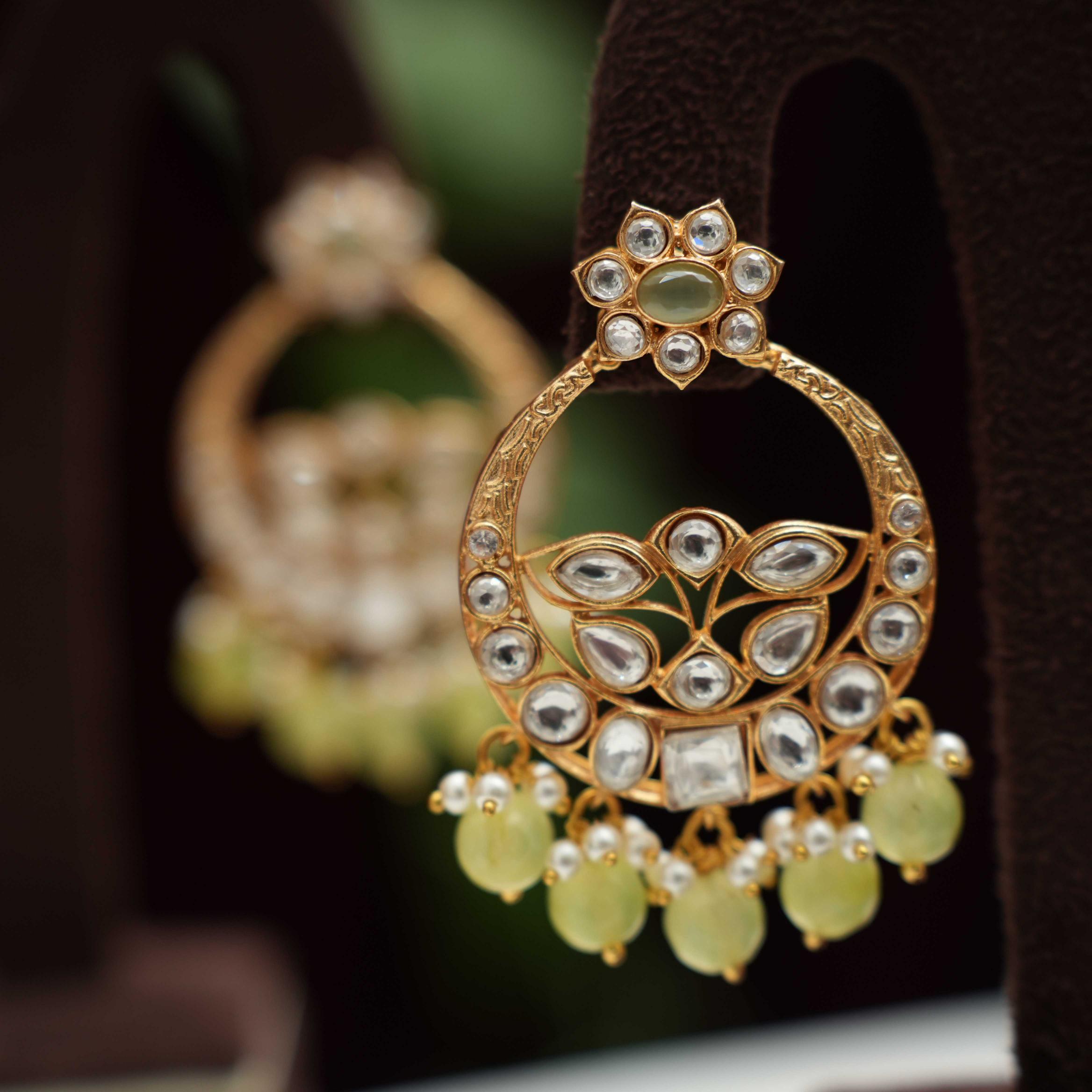 Falisha Chandbali Earrings - Leaf Green