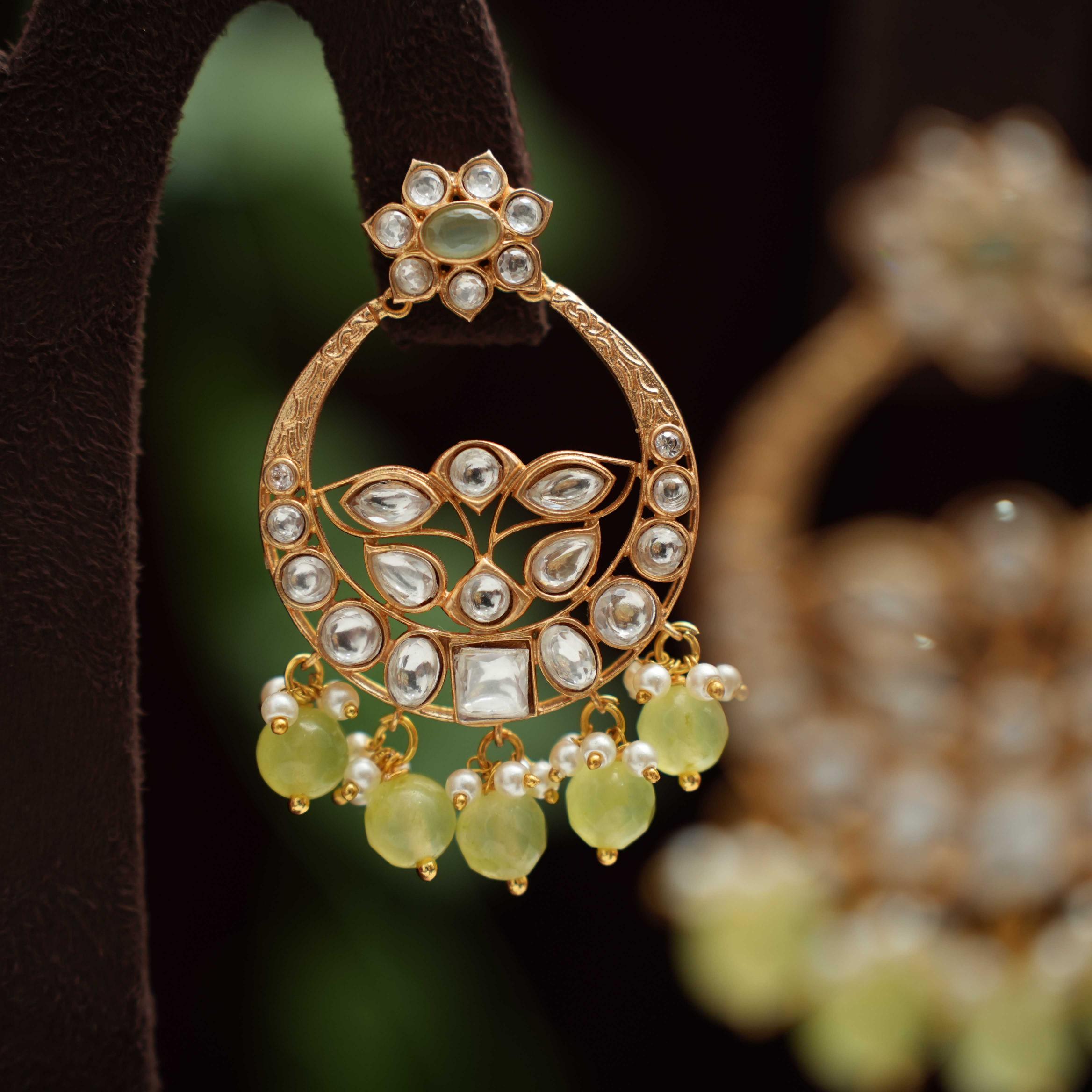 Falisha Chandbali Earrings - Leaf Green - Rimli Boutique