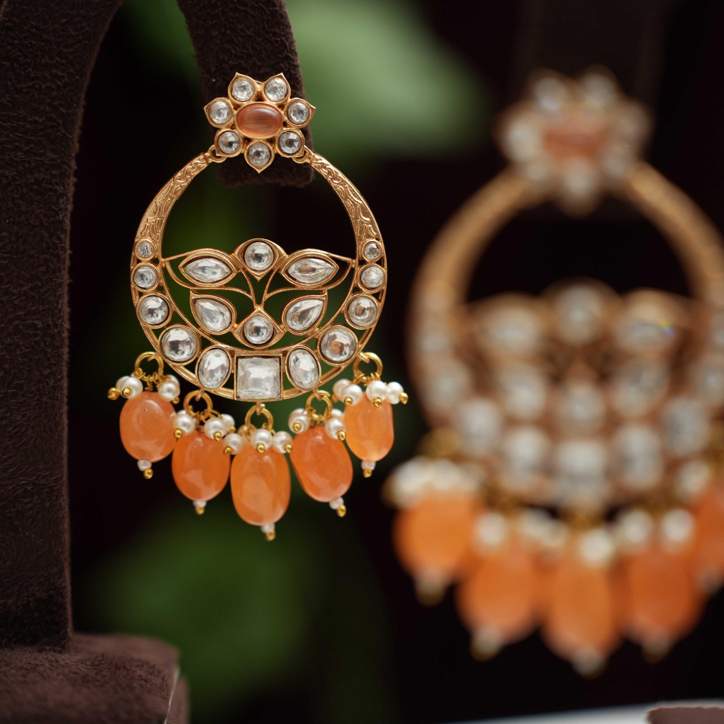 Falisha Chandbali Earrings - Orange