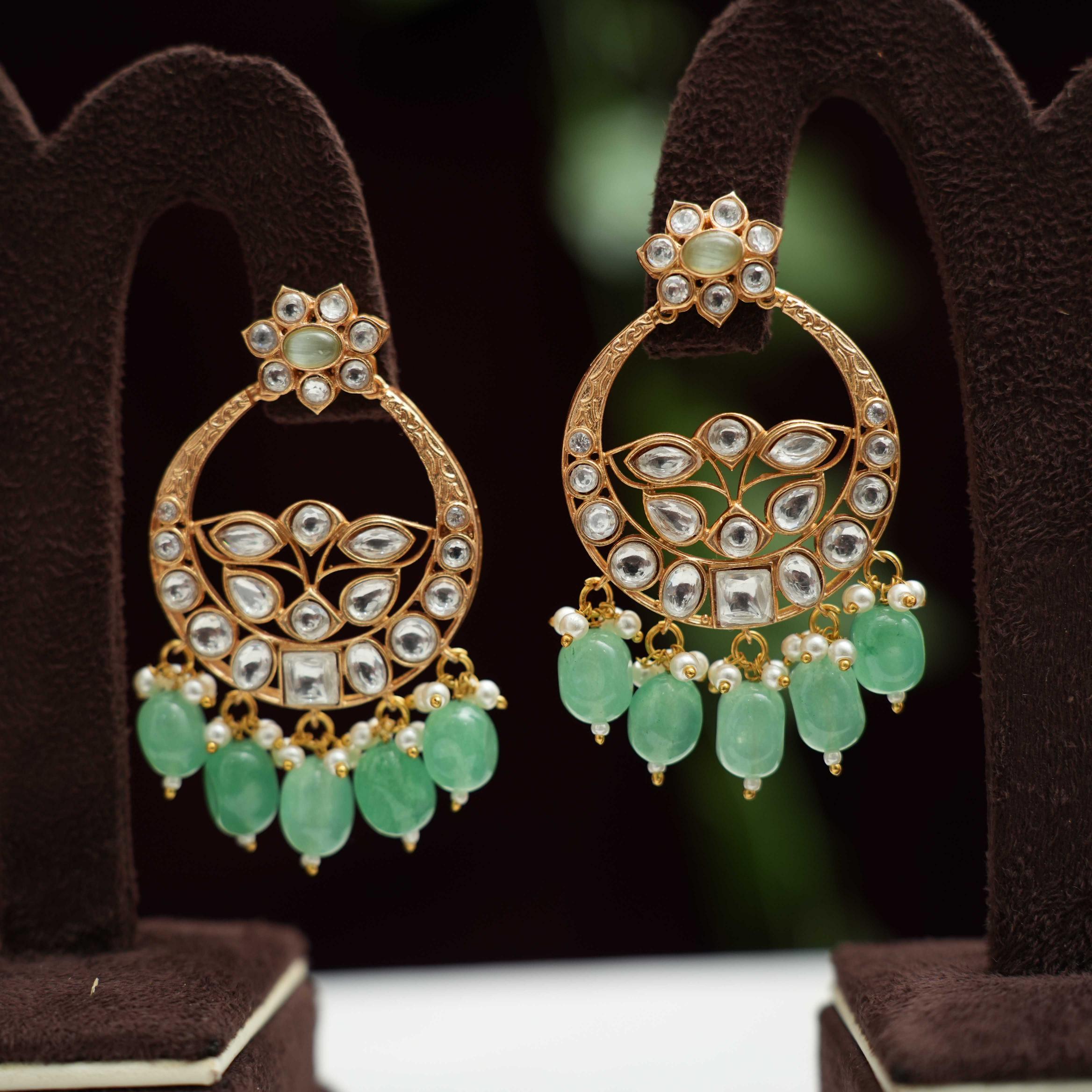Falisha Chandbali Earrings - Pastel Green - Rimli Boutique