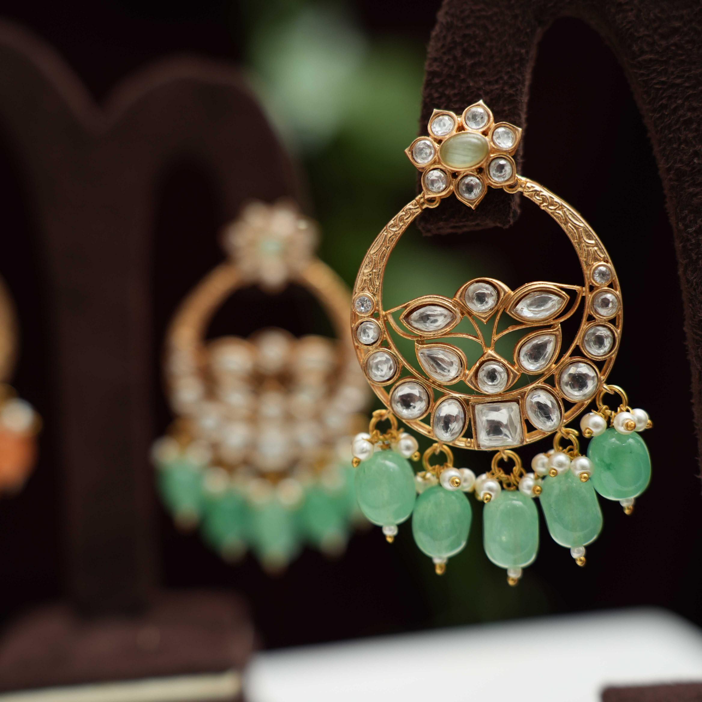 Falisha Chandbali Earrings - Pastel Green - Rimli Boutique
