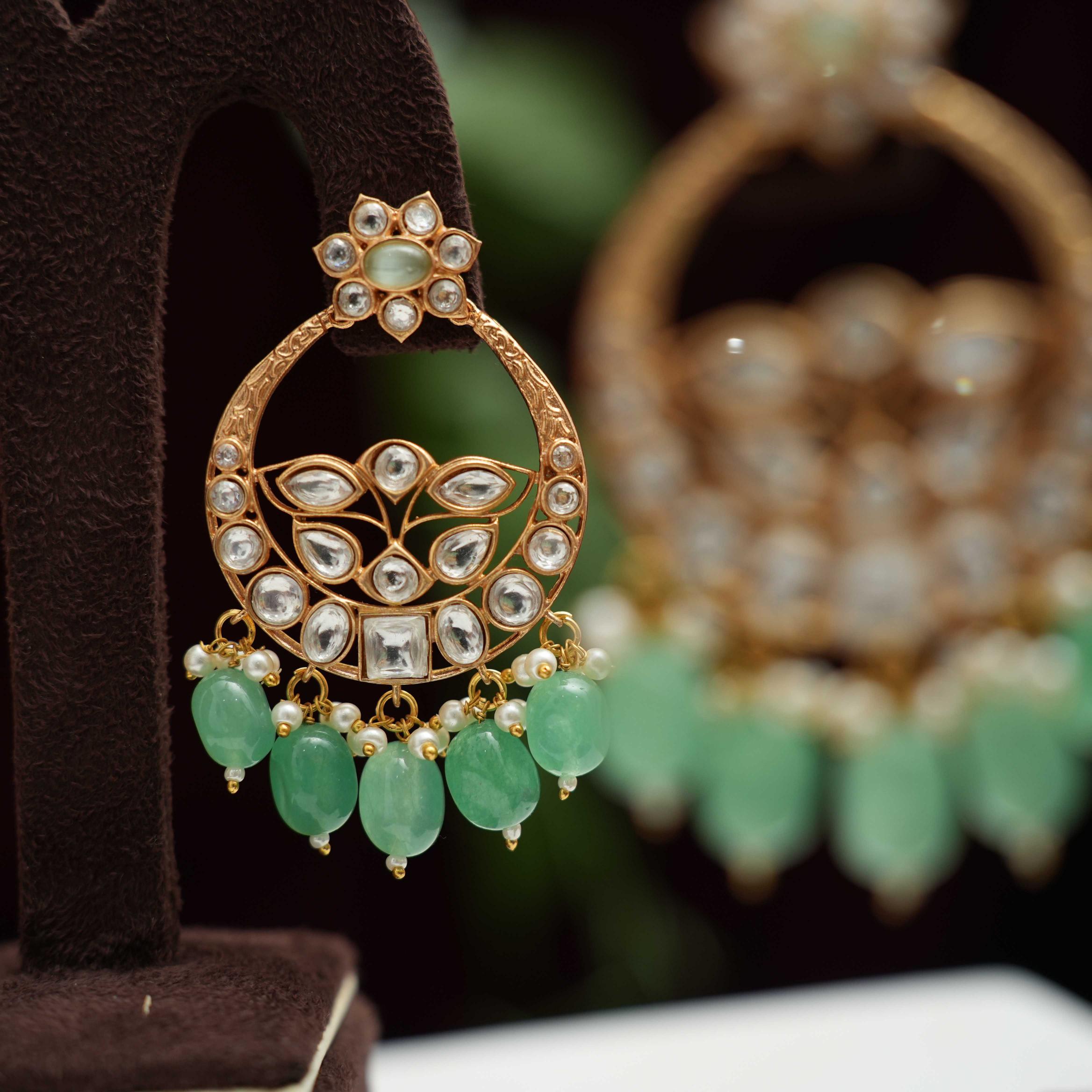 Falisha Chandbali Earrings - Pastel Green - Rimli Boutique