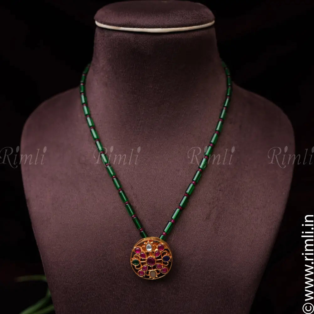 Kritida Silver Necklace - Green - Rimli Boutique