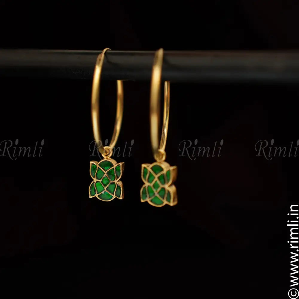 Vira Bali Silver Earrings - Green - Rimli Boutique