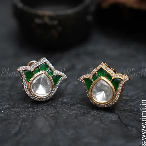 Daksha Lotus Ear Stud - Green - Rimli Boutique
