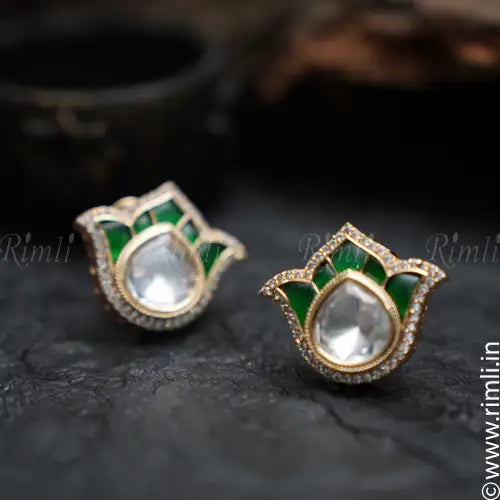 Daksha Lotus Ear Stud - Green - Rimli Boutique