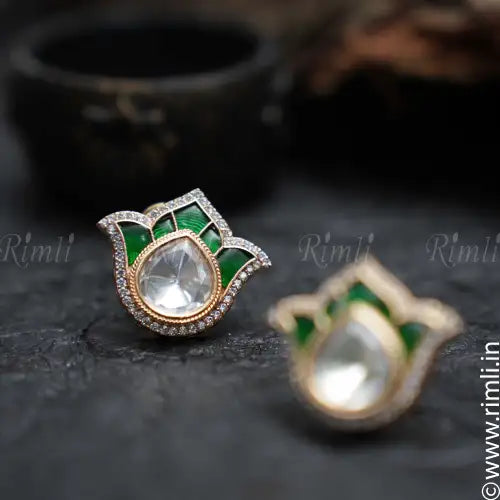 Daksha Lotus Ear Stud - Green - Rimli Boutique
