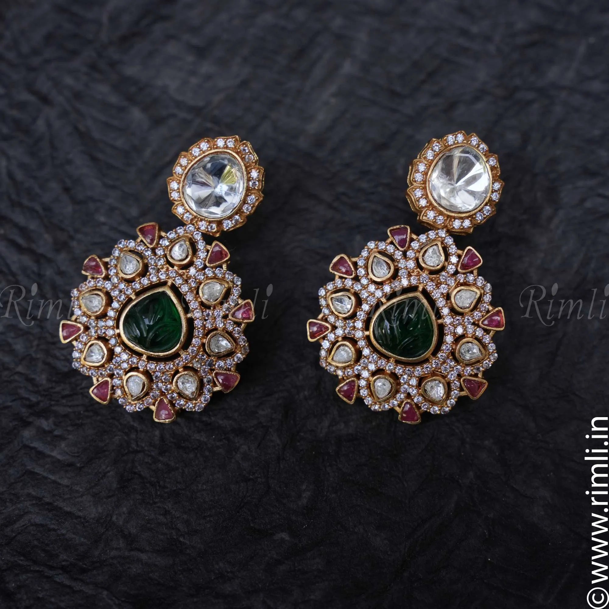 Yadvi Polki Earrings - Green - Rimli Boutique