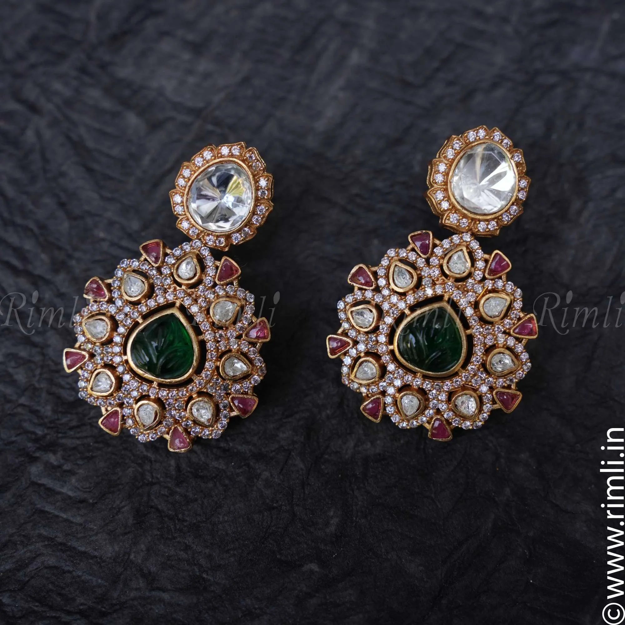 Yadvi Polki Earrings - Green - Rimli Boutique