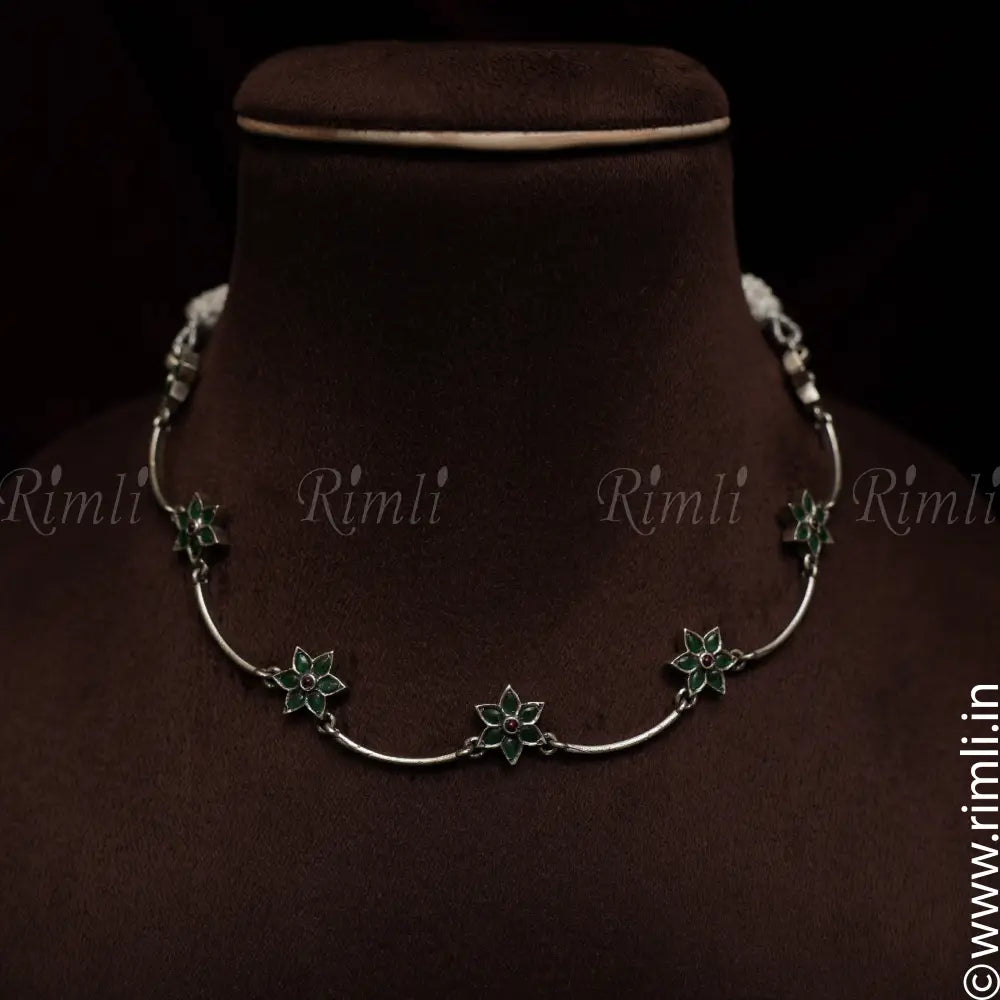 Tanisha Silver Necklace - Green - Rimli Boutique