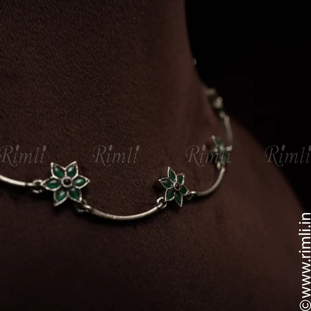 Tanisha Silver Necklace - Green - Rimli Boutique