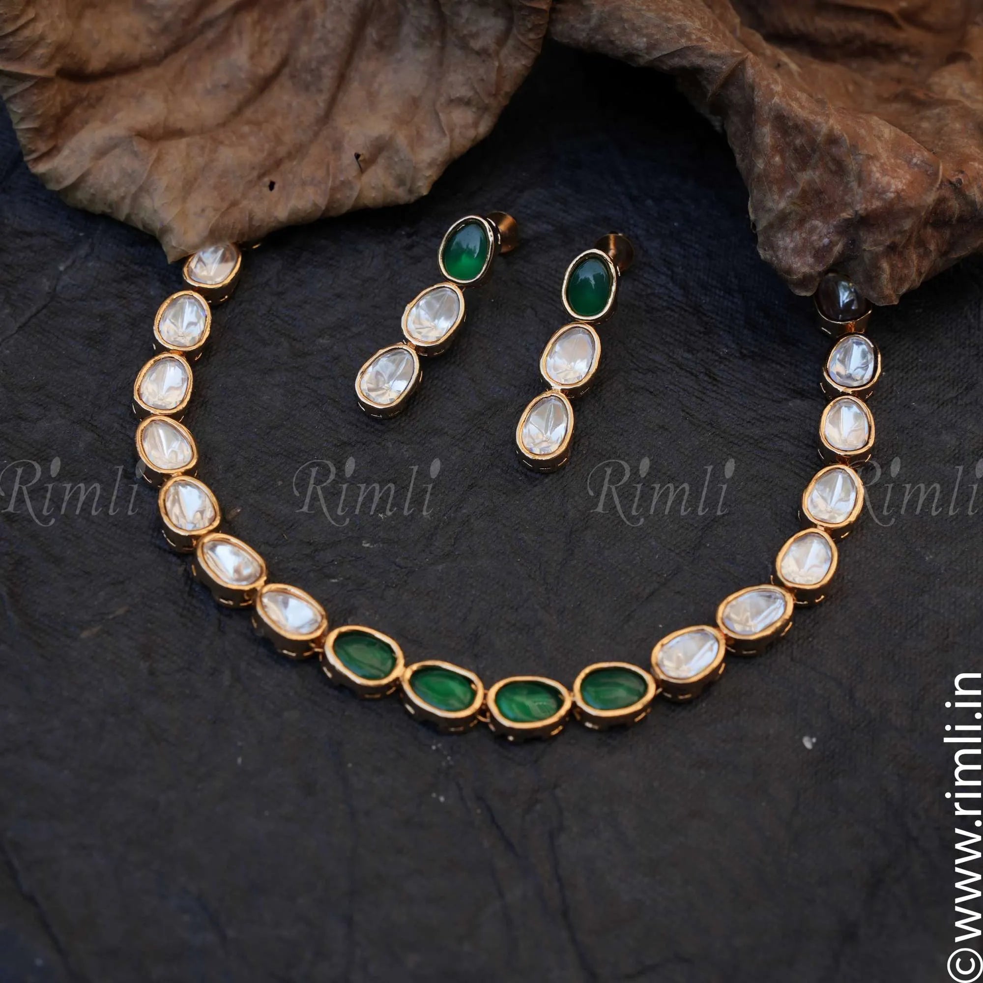 Ashwini Kundan Necklace - Green - Rimli Boutique