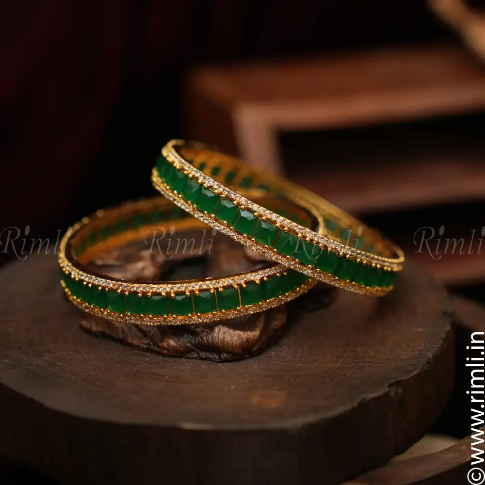 Shanvi Stone Bangles - Green - Rimli Boutique
