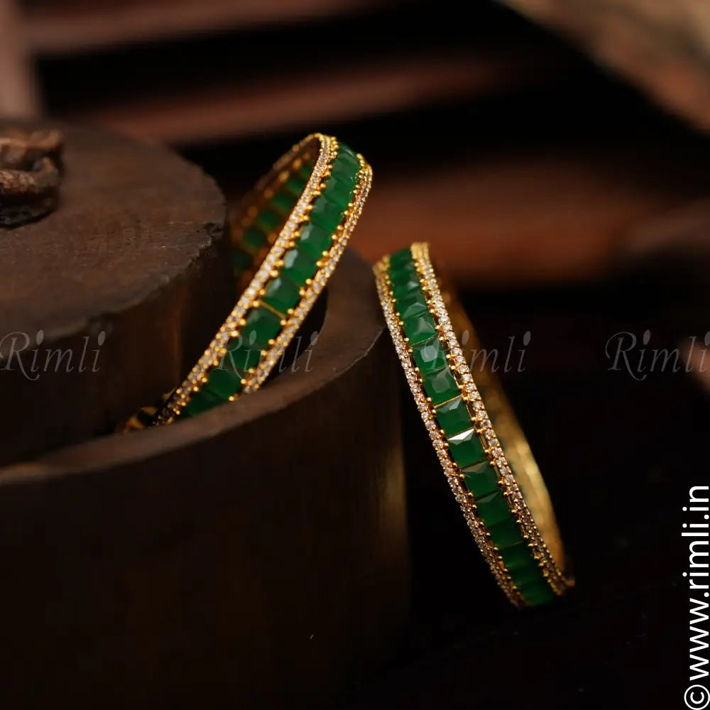 Shanvi Stone Bangles - Green - Rimli Boutique