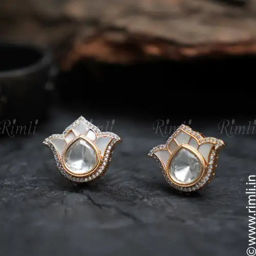 Daksha Lotus Ear Stud- Grey - Rimli Boutique