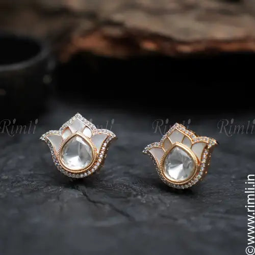 Daksha Lotus Ear Stud- Grey - Rimli Boutique